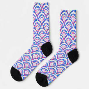 Chaussette motif damassé floral bleu