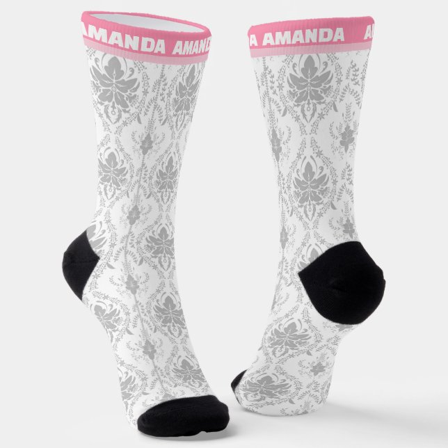Chaussette motif damassé rose blanc (Angulaire)