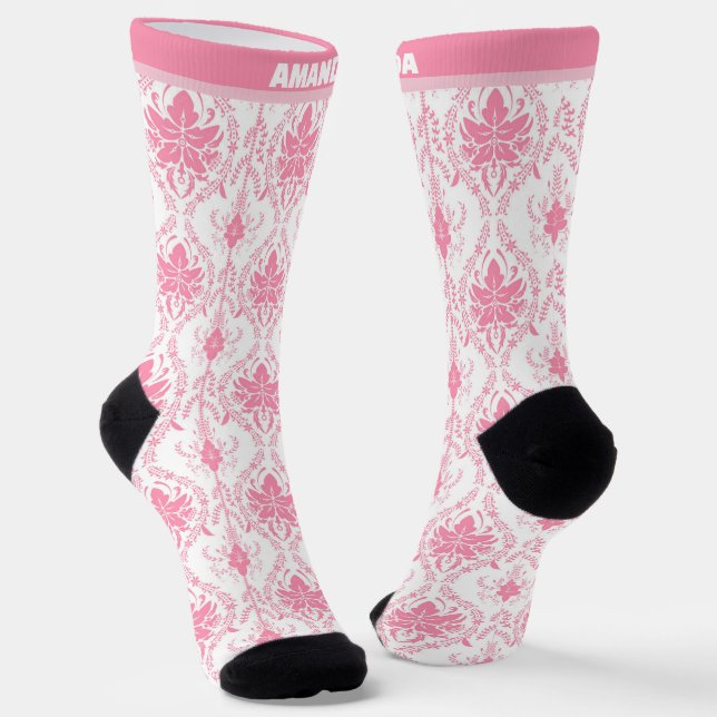 Chaussette motif damassé rose blanc (Angulaire)