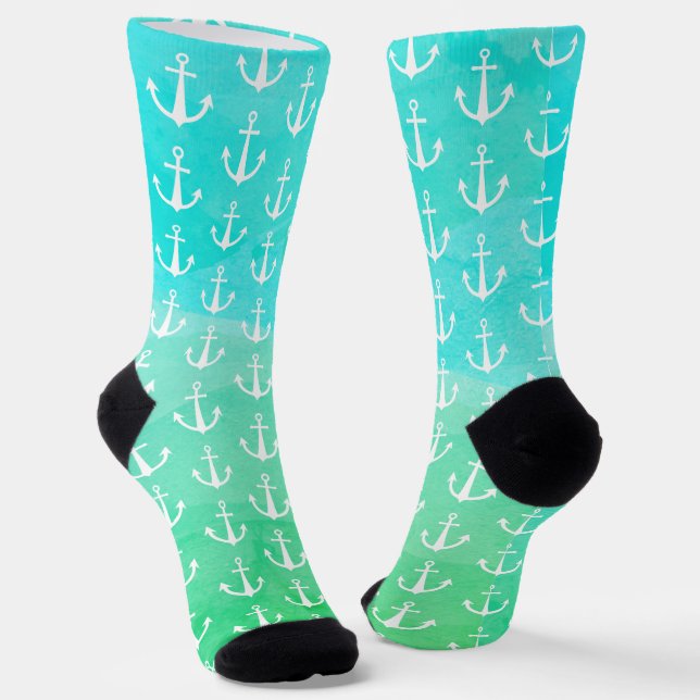 Chaussette Motif d'Ancre bleu vert marine (Angulaire)