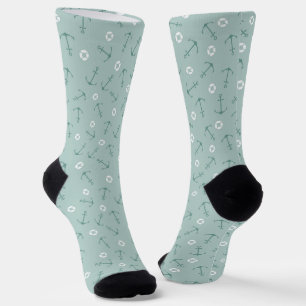 Chaussette Motif d'ancre marine côtière sur une mer de mousse
