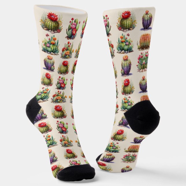 Chaussette Motif d'aquarelle Cactus (Angulaire)