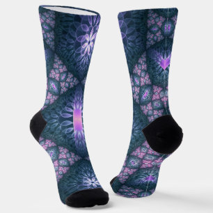 Chaussette motif d'art fractal 3D Turquoise violet rose