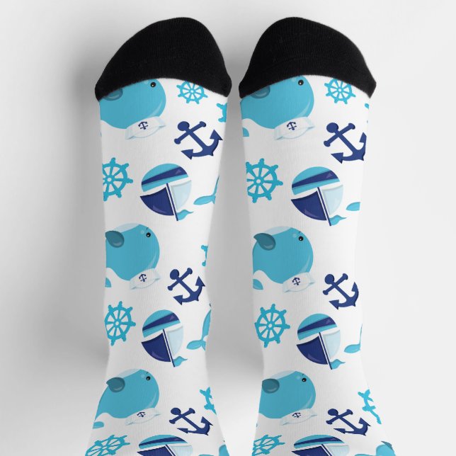 Chaussette Motif De Baleines, Beaux Baleines, Baleines Bleues (Haut)