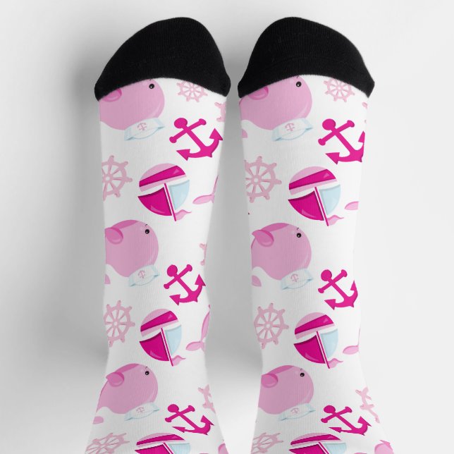 Chaussette Motif De Baleines, Beaux Baleines, Baleines Roses (Haut)