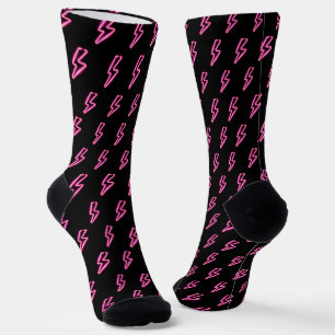 Chaussette Motif de boulon à éclair de néon rose