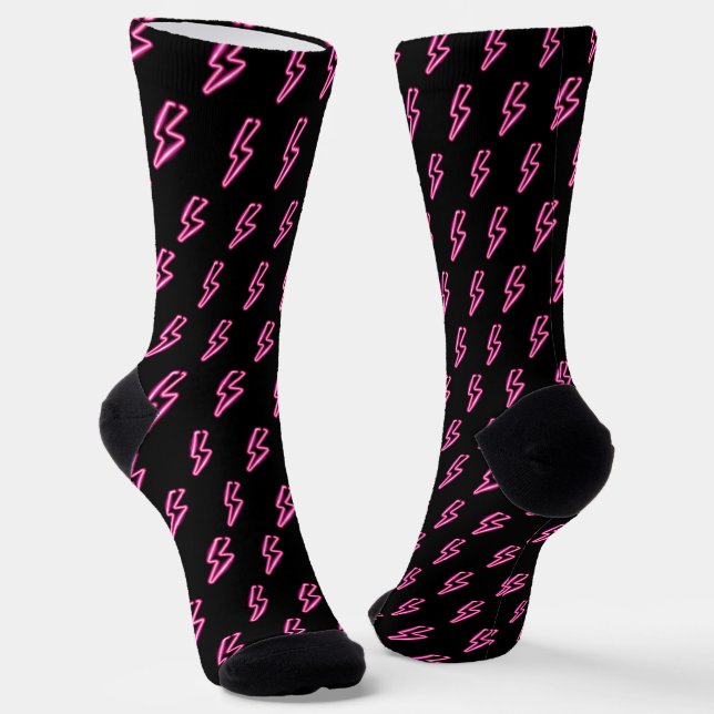 Chaussette Motif de boulon à éclair de néon rose (Angulaire)