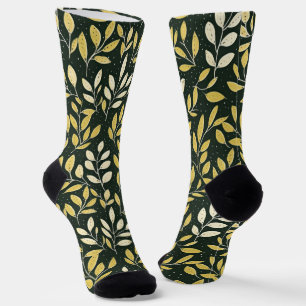 Chaussette Motif de branches feuillues jaunes et crème
