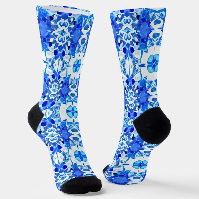 Chaussette Motif de carreaux Bleu et Blanc Cobalt (Angulaire)