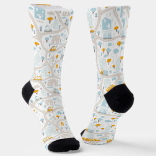 Chaussette Motif de carte de quartier de Cute Pastel