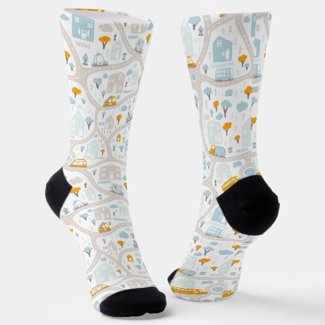 Chaussette Motif de carte de quartier de Cute Pastel (Angulaire)