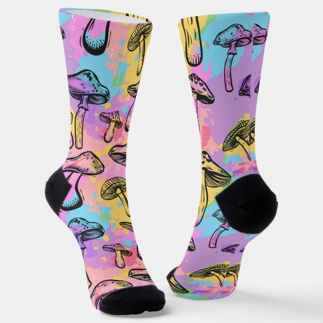Chaussette Motif de champignon couleur psychédélique (Angulaire)