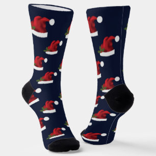 Chaussette Motif de chapeaux de Père Noël festifs rouges sur