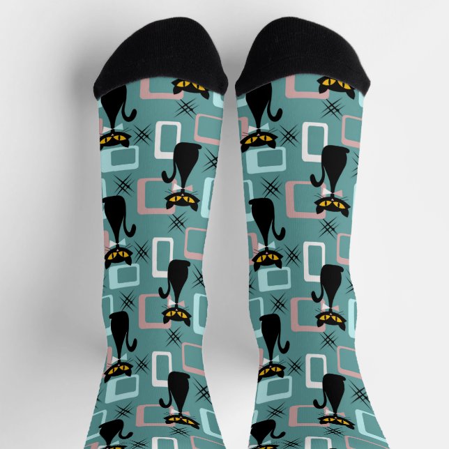 Chaussette Motif de chat noir du milieu du siècle (Haut)