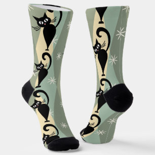Chaussette Motif de chat noir du milieu du siècle