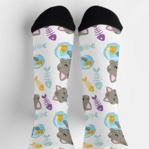 Chaussette Motif De Chats, Chats Mignons, Chatons, Poisson