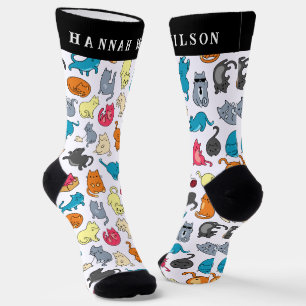 Chaussette Motif de chats de dessin animé mignons   Monogramm