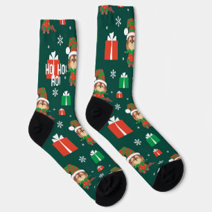 Chaussette Motif de chiot mignon Noël vert et rouge
