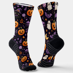 Chaussette Motif de citrouille fantôme chat chauve-souris Hal