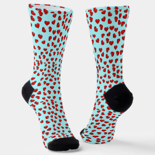 Chaussette Motif de coeur rouge mignon sur bleu