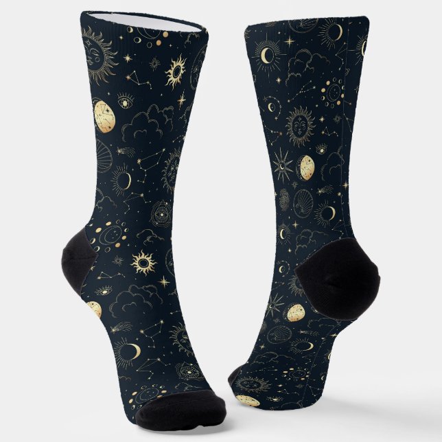 Chaussette Motif de constellation d'étoile d'or bleu minuit (Angulaire)