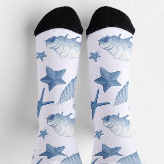 Chaussette Motif de coquillages bleus
