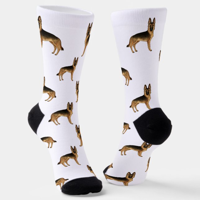 Chaussette Motif De Dessin De Berger Allemand Noir Et Tan (Angulaire)