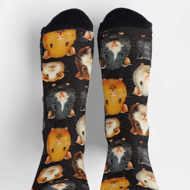 Chaussette Motif de dessin de marteau de porc de Guinée noir (Haut)