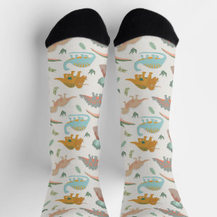 Chaussette Motif de dinosaures bohème dessiné à la main pour