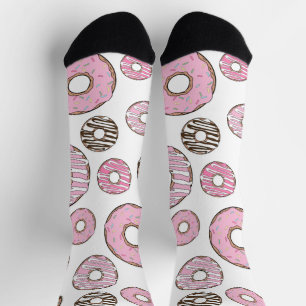 Chaussette Motif De Donuts, Donuts Roses, Donuts Blancs
