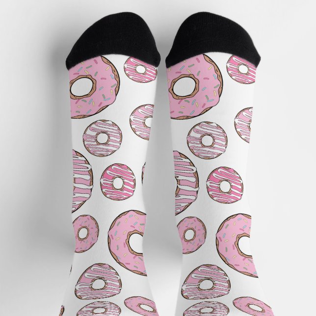 Chaussette Motif De Donuts, Donuts Roses, Saupoudrages (Haut)