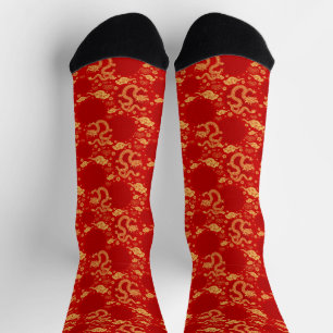 Chaussette Motif de dragon d'or - Chinois Année lunaire 2024