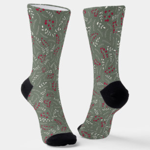 Chaussette Motif de feuillage rustique vert d'épinette de sap