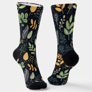 Chaussette Motif de feuillage vert et jaune élégant