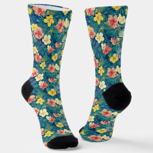 Chaussette Motif de fleurs exotiques colorées