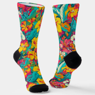 Chaussette Motif de fleurs tropicales colorées