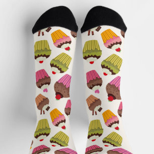 Chaussette Motif de gâteau, Motif de muffin, Chocolat, Coeurs