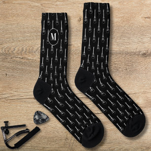 Chaussette Motif de guitare électrique Monogramme noir et bla