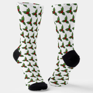 Chaussette Motif de houx de Noël blanc