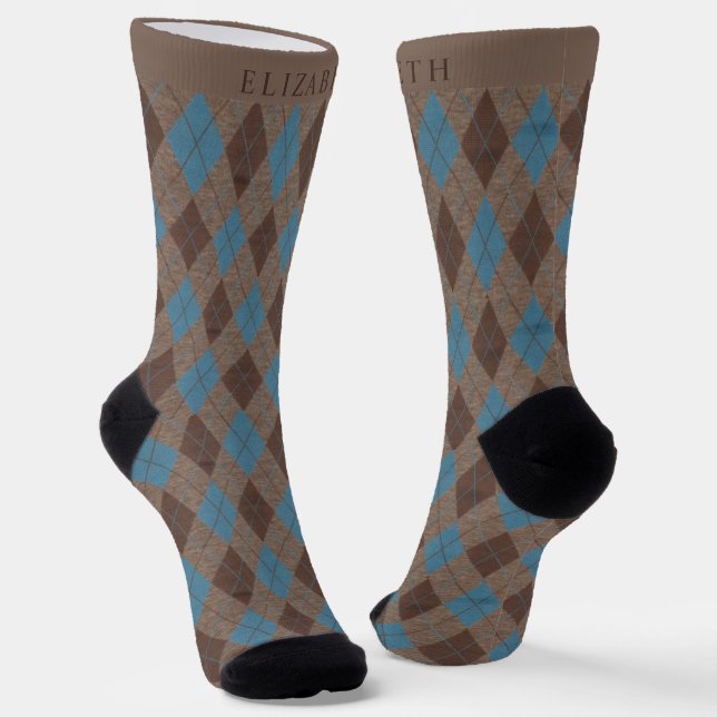 Chaussette Motif de Jacquard gris Brown bleu clair personnali (Angulaire)