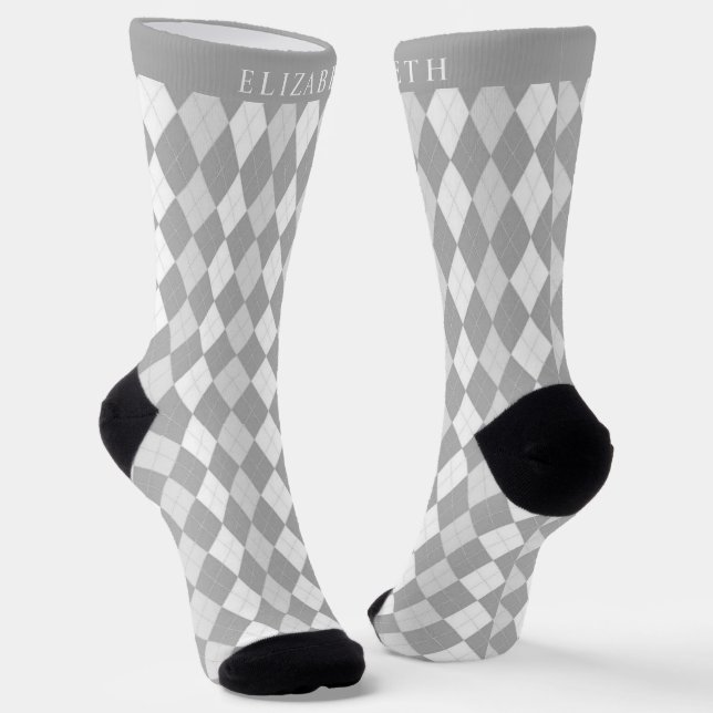 Chaussette Motif de Jacquard gris foncé blanc personnalisé (Angulaire)