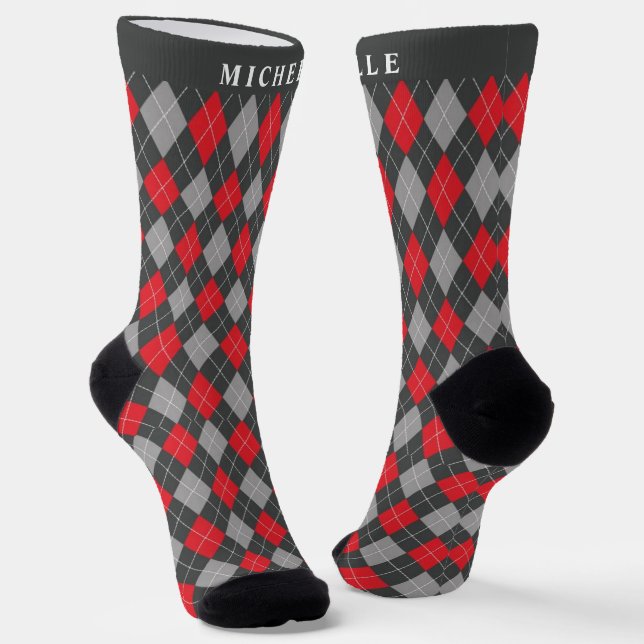 Chaussette Motif de Jacquard gris-noir personnalisé (Angulaire)