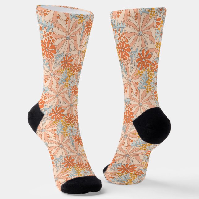 Chaussette Motif de jardin à fleurs rétro (Angulaire)