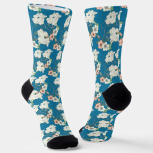 Chaussette Motif de jardin floral blanc