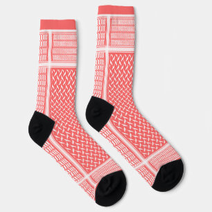 Chaussette Motif de keffiyeh palestinien blanc et rose