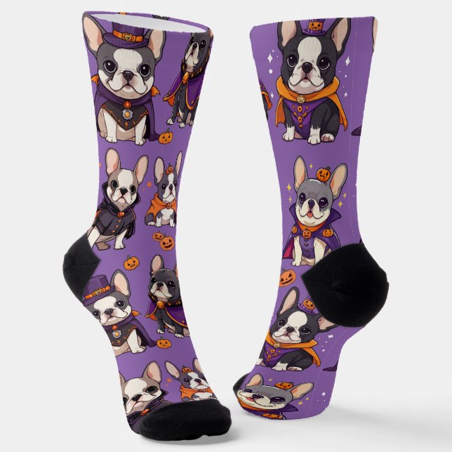 Chaussette Motif de l'halloween Bulldog français mignon (Angulaire)