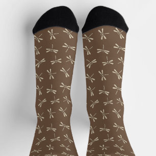 Chaussette Motif de libellule japonaise, taupe et crème