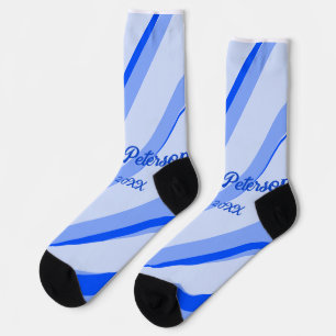Chaussette Motif de lignes rétro boho avec nom date pastel bl