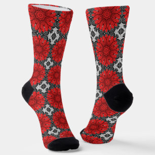 Chaussette Motif de marguerite géométrique en rouge noir et b