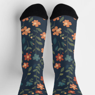 Chaussette Motif de marguerite orange Prairie de minuit